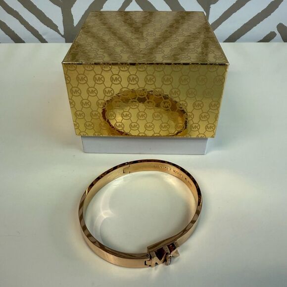 Michael Kors Haute Hardware Rose Gold & Crystal Logo Bangle Bracelet - Picture 7 of 7